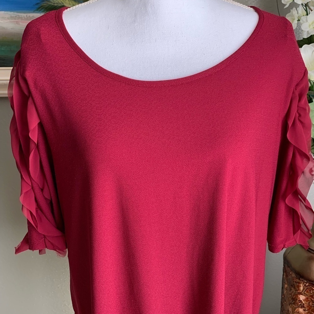A Love Story Women’s Burgundy Ruffle Sleeve Blouse Size 2X - Picture 9 of 17